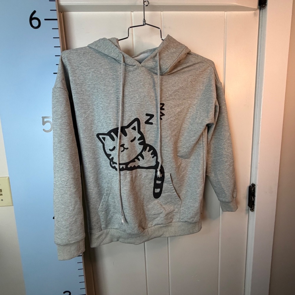 Gray Sleepy Kitten Sweat Top Hoodie Cosplay Medium‎